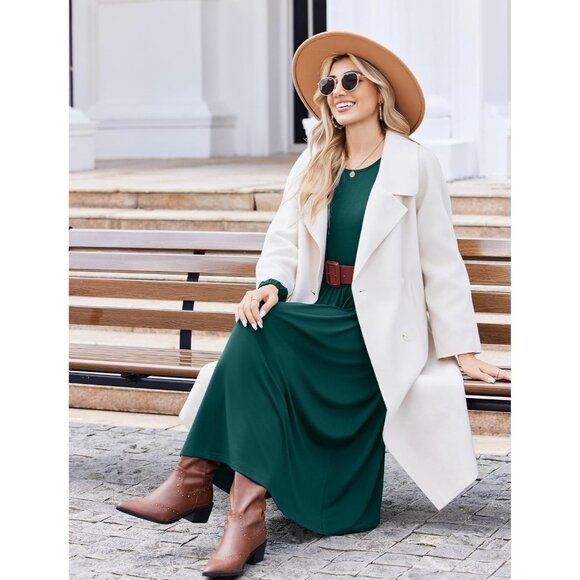 Zeagoo Women Dark Green Long Sleeve Flowy A-Line Boho Long Dress with Pockets - Picture 6 of 6